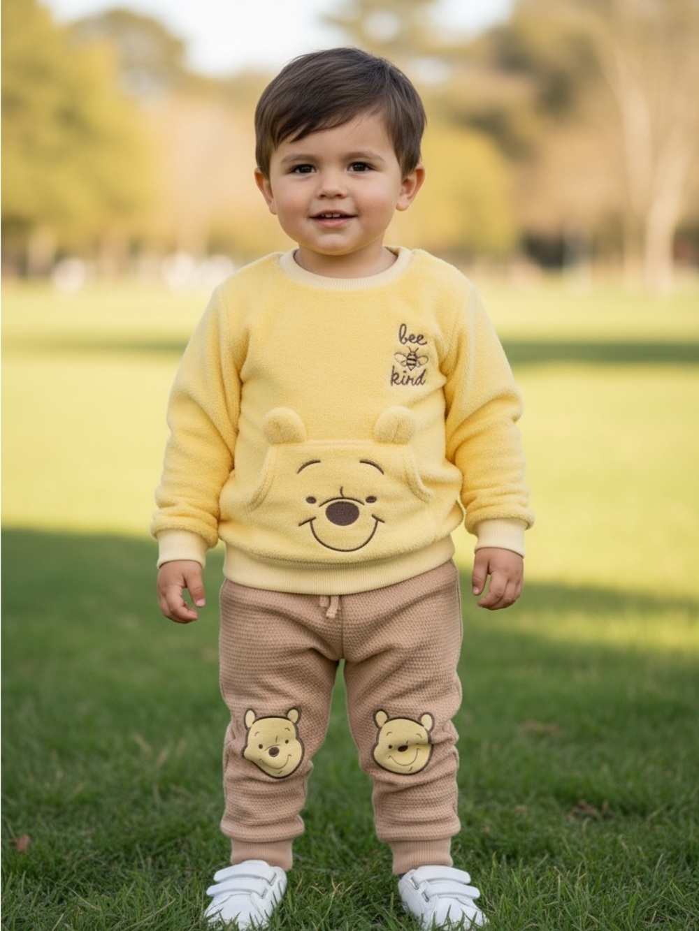 Yellow Winnie the Pooh Plush Top & Brown Pooh Face Pants Set 18M